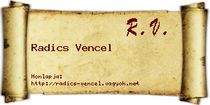Radics Vencel névjegykártya